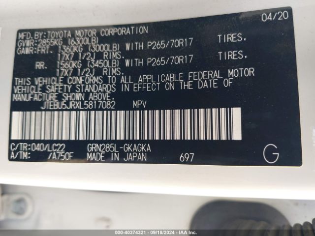 JTEBU5JRXL5817082 Toyota 4runner Trd Off Road Premium