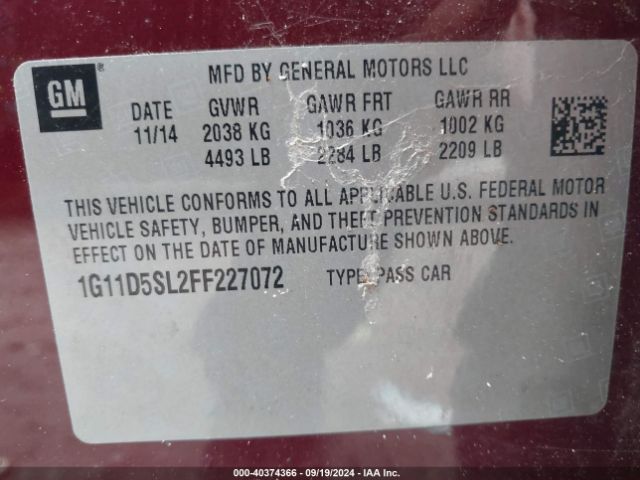 1G11D5SL2FF227072 Chevrolet MALIBU 2LT