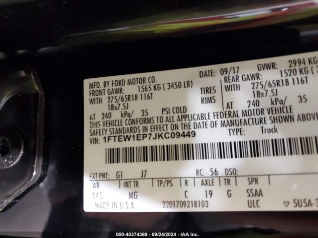 1FTEW1EP7JKC09449 Ford F-150 Xlt