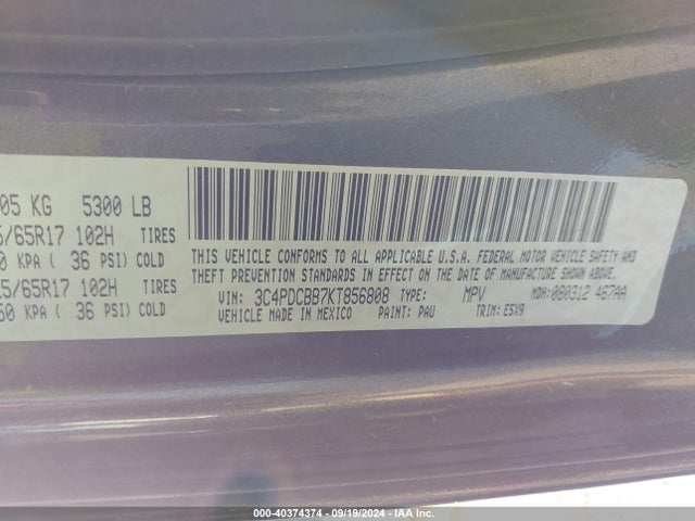 Dodge JOURNEY SE 2019 3C4PDCBB7KT856808 Image 9