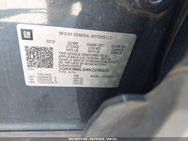 1GKKNMLSXKZ236110 GMC Acadia Slt-1