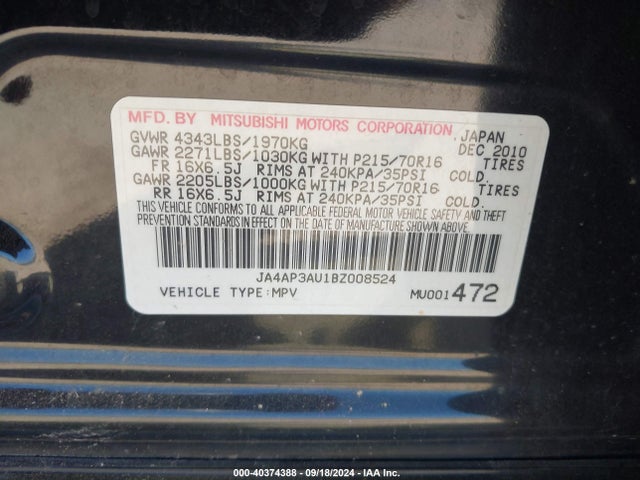 2011 MITSUBISHI OUTLANDER SPORT JA4AP3AU1BZ008524 Photo 8
