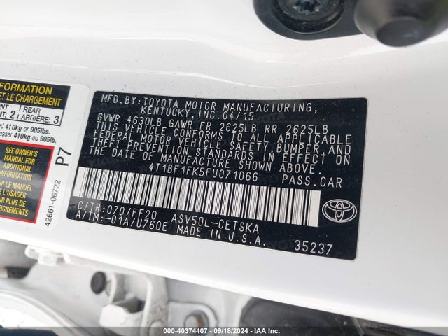 Toyota CAMRY SE 2015 4T1BF1FK5FU071066 Image 9