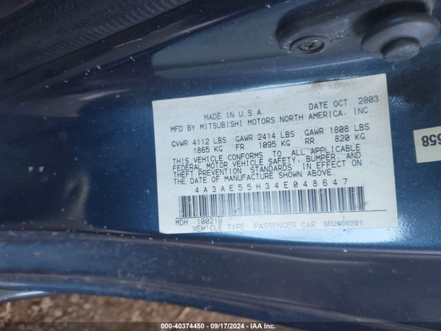 2004 MITSUBISHI ECLIPSE SPYDER 4A3AE55H34E048647 Photo 8