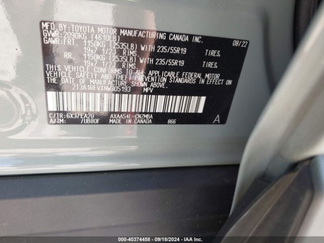 2T3A1RFVXNW305193 Toyota Rav4 Xle Premium