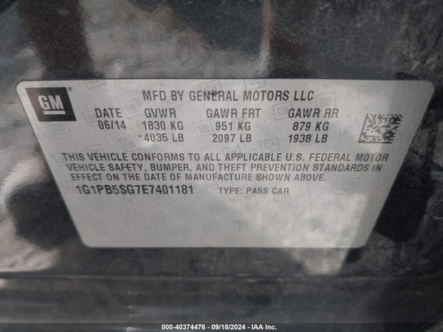 Chevrolet Cruze Ls Manual 2014 1G1PB5SG7E7401181 Image 9
