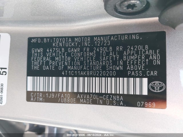 Toyota CAMRY LE 2024 4T1C11AK8RU220200 Image 9