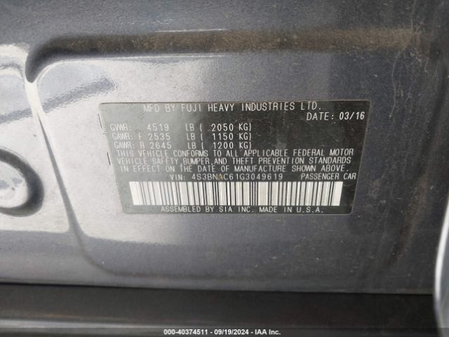 4S3BNAC61G3049619 Subaru Legacy 2.5i Premium