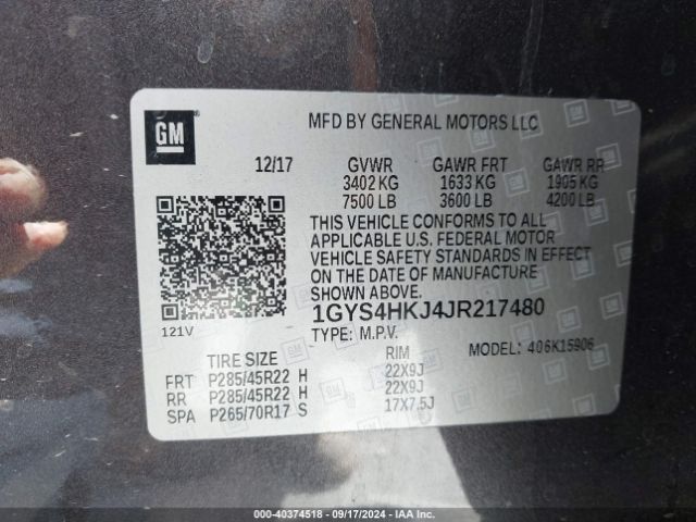 1GYS4HKJ4JR217480 Cadillac Escalade Esv Luxury