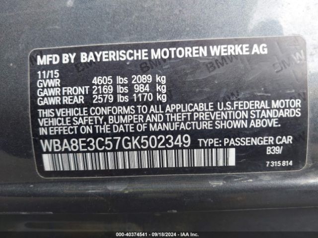WBA8E3C57GK502349 BMW 328i Xdrive