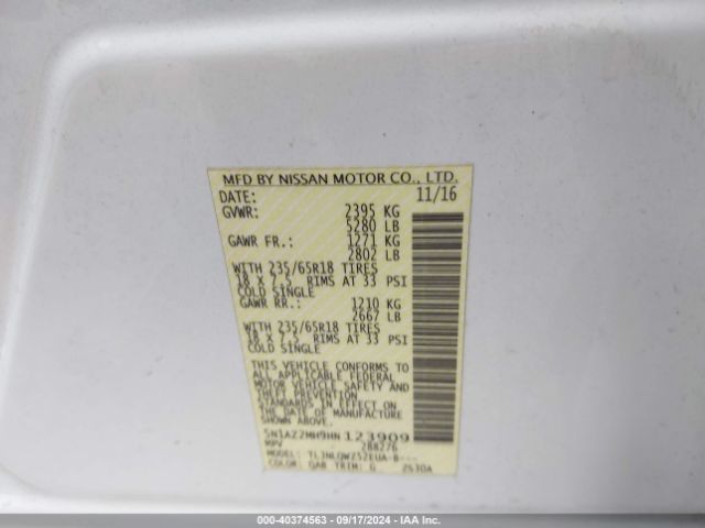 5N1AZ2MH9HN123909 Nissan MURANO SV