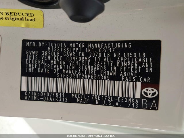Toyota COROLLA LE 2017 5YFBURHE2HP666389 Image 9