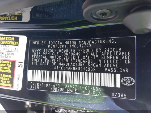 Toyota CAMRY LE 2024 4T1C11AK9RU219962 Image 9