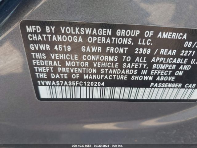 1VWAS7A35FC120204 Volkswagen Passat 1.8t Limited Edition