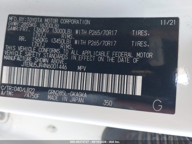 JTENU5JR4N6001446 Toyota 4runner Sr5 Premium