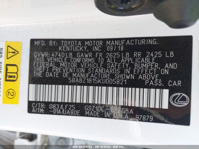 58ABZ1B15KU005821 Lexus Es 350 F Sport