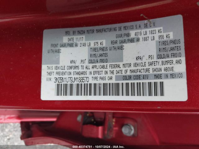 3MZBN1U79JM188570 Mazda Mazda3 Sport