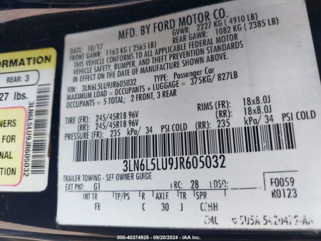 3LN6L5LU9JR605032 Lincoln Mkz Hybrid Select