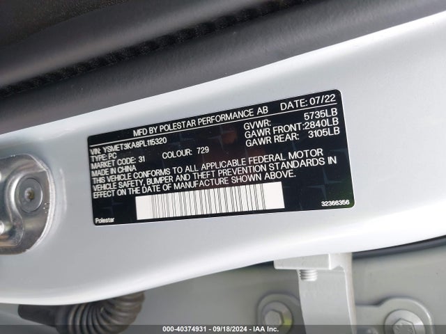 YSMET3KA8PL115320 Polestar 2 Long Range Dual Motor Bst Edition 230/long Range Dual Motor Bst Edition 270