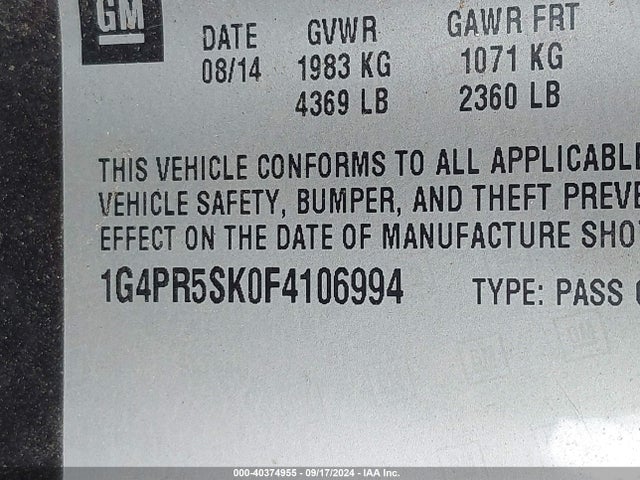 1G4PR5SK0F4106994 Buick Verano Convenience Group
