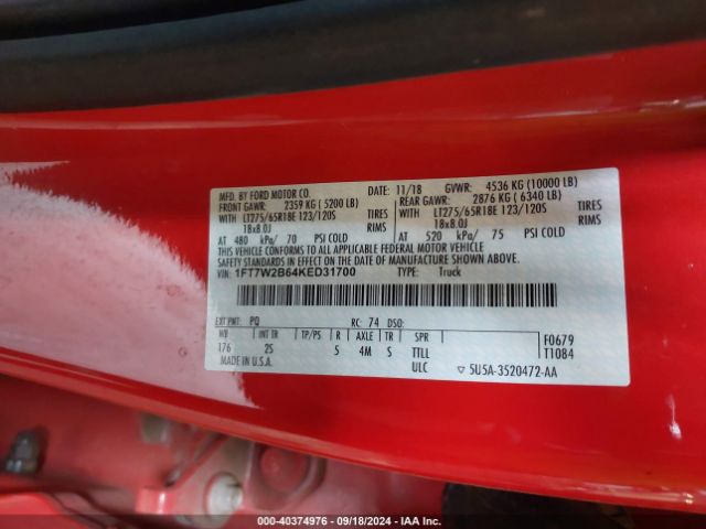 1FT7W2B64KED31700 Ford F-250 Xlt