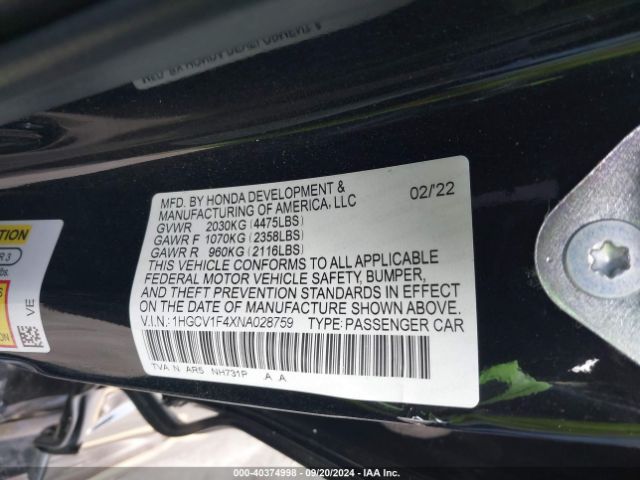 1HGCV1F4XNA028759 Honda Accord Sport Special Edition