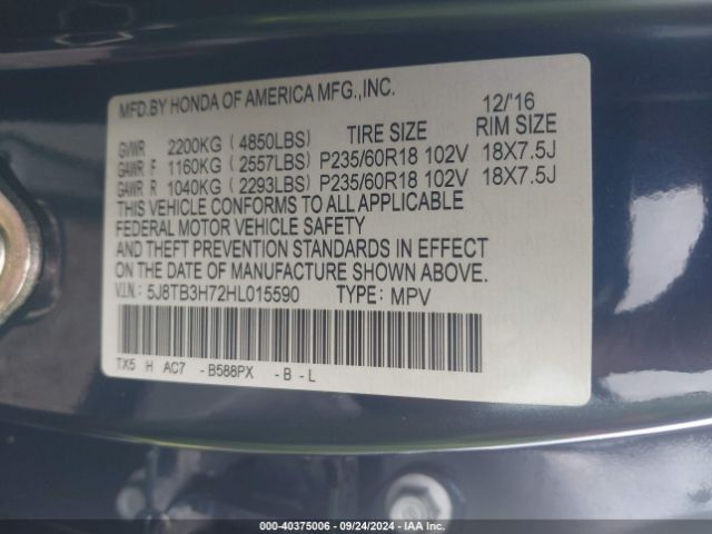 5J8TB3H72HL015590 Acura Rdx Advance Package