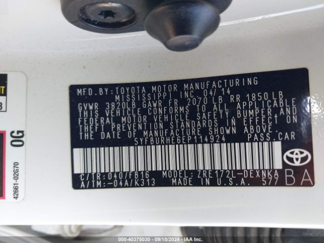 Toyota Corolla Le Plus 2014 5YFBURHE6EP114924 Image 9