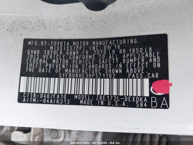 Toyota COROLLA L 2017 5YFBURHE3HP571162 Image 9