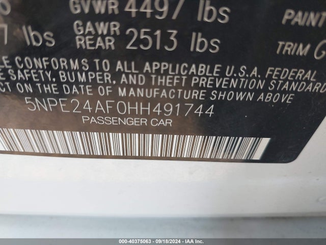 Hyundai Sonata 2017 5NPE24AF0HH491744 Image 9