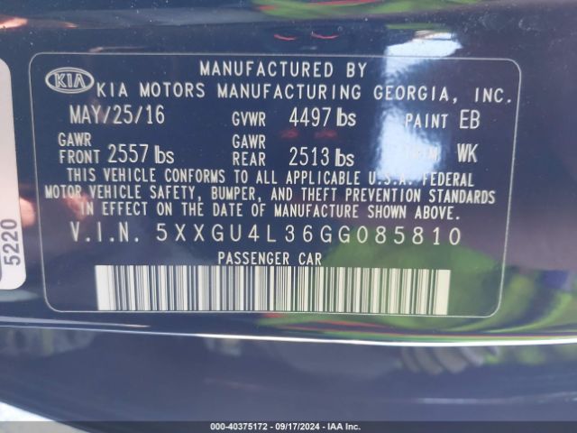 5XXGU4L36GG085810 KIA OPTIMA EX