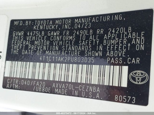 4T1C11AK2PU803035 Toyota CAMRY LE