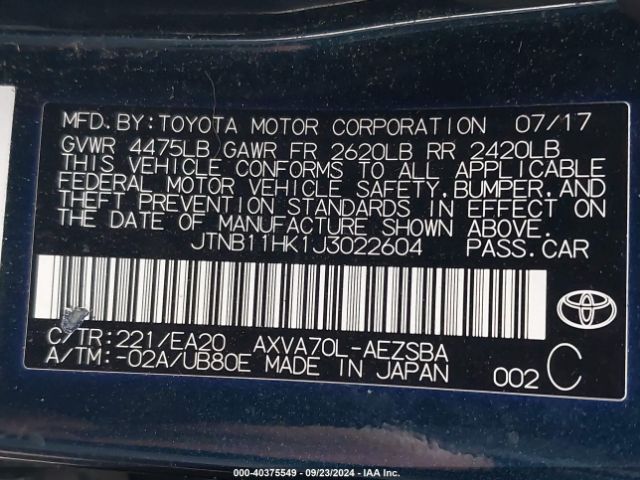 JTNB11HK1J3022604 Toyota CAMRY SE