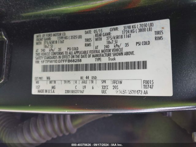 1FTFW1EG7FFB68258 Ford F-150 Xlt