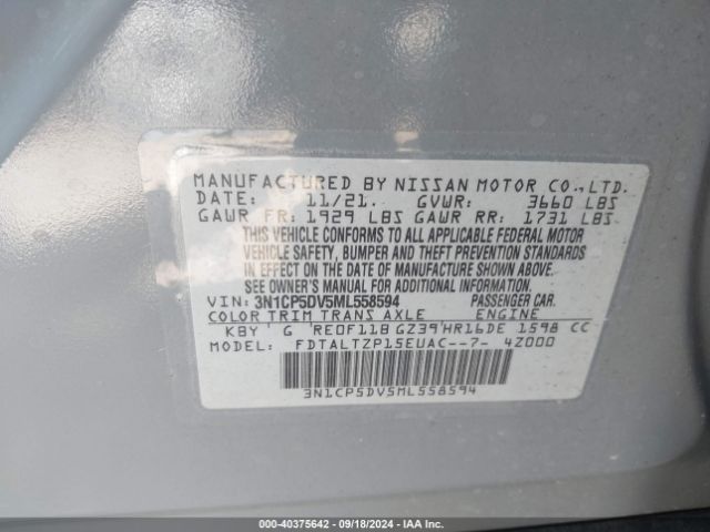 3N1CP5DV5ML558594 Nissan Kicks Sr Xtronic Cvt