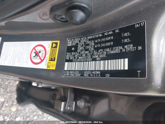 Toyota Highlander Xle 2017 5TDJZRFH4HS418968 Image 9