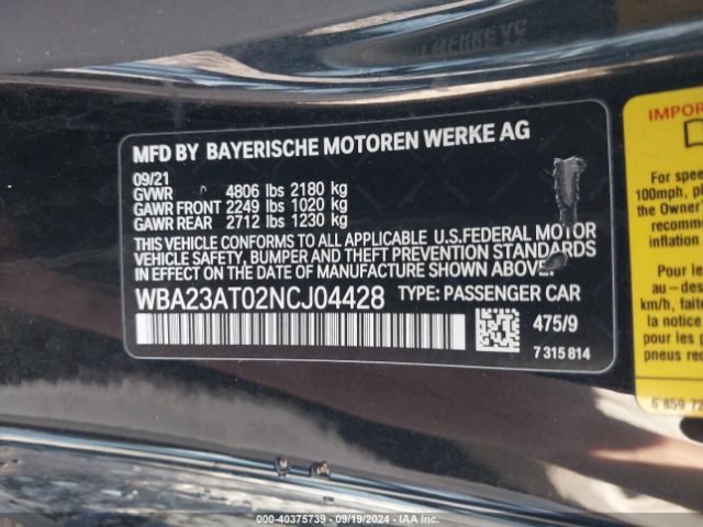 WBA23AT02NCJ04428 BMW 430I