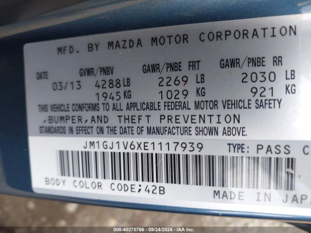 JM1GJ1V6XE1117939 Mazda Mazda6 I Touring
