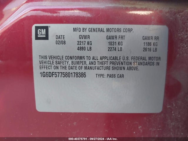 2008 CADILLAC CTS 1G6DF577580178386 Photo 8