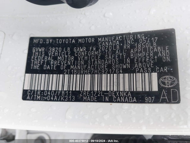 Toyota COROLLA LE 2017 2T1BURHE7HC921764 Image 9