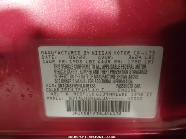 3N1CN8FV9NL846138 Nissan Versa 1.6 Sr Xtronic Cvt