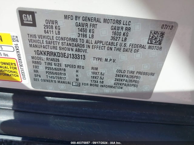 1GKKRRKD3EJ133313 GMC Acadia Slt-1