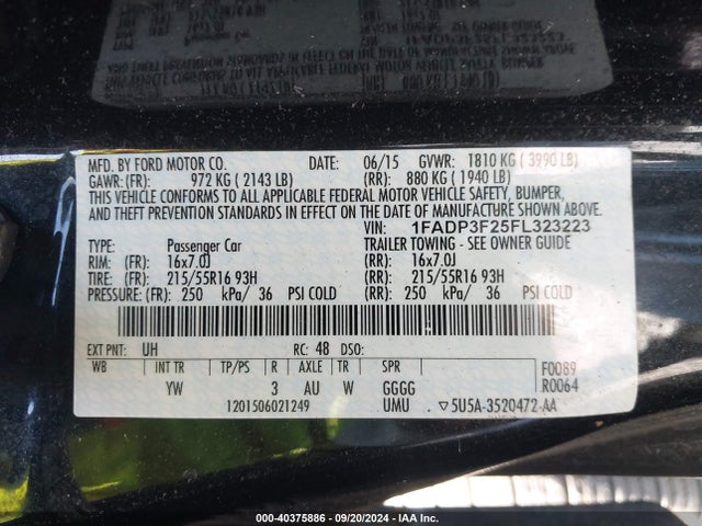 Ford FOCUS SE 2015 1FADP3F25FL323223 Image 9