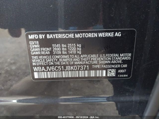 WBAJV6C51JBK07371 BMW 640i Gran Turismo Xdrive