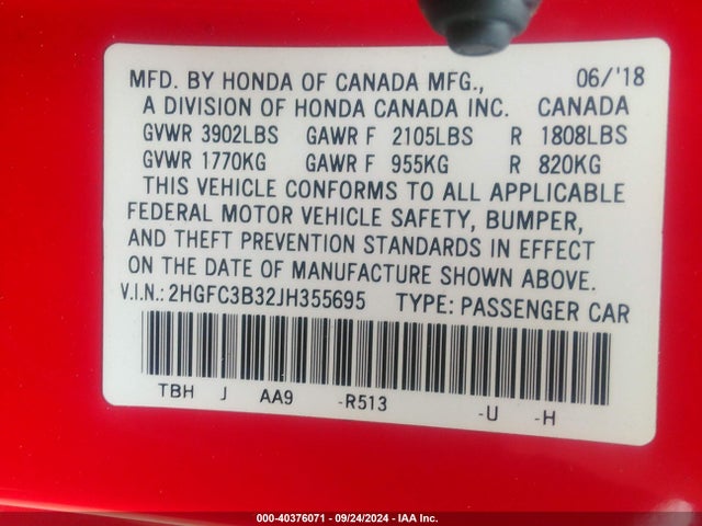 Honda Civic Ex-t 2018 2HGFC3B32JH355695 Image 9