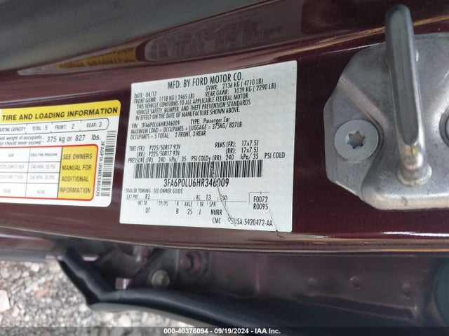 Ford Fusion Hybrid Se 2017 3FA6P0LU6HR346009 Image 9