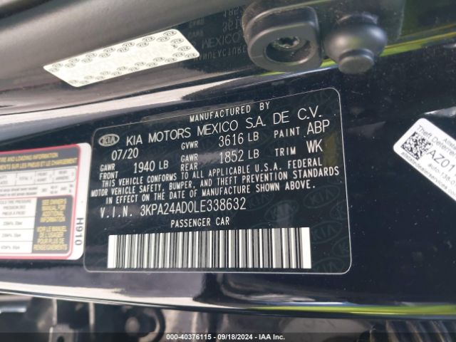 3KPA24AD0LE338632 KIA RIO LX
