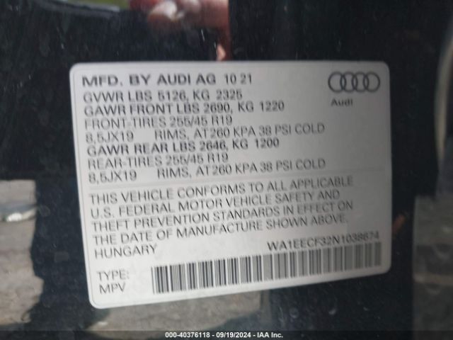 WA1EECF32N1038674 Audi Q3 Premium Plus 45 Tfsi S Line Quattro Tiptronic