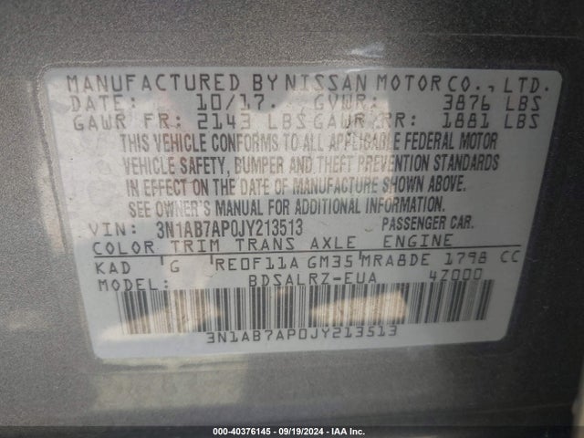 Nissan SENTRA SR 2018 3N1AB7AP0JY213513 Image 9