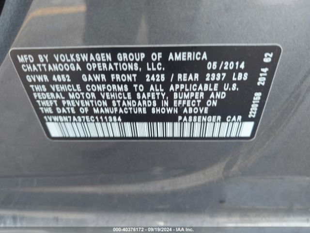 1VWBN7A37EC111384 Volkswagen Passat 2.0l Tdi Se
